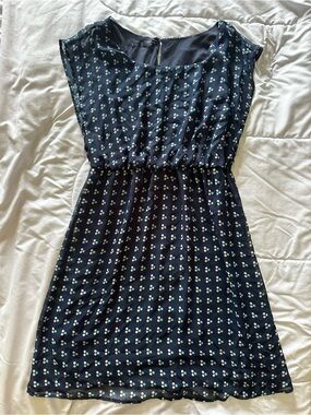Maurices Navy Blue Dress with Polka Dot Print